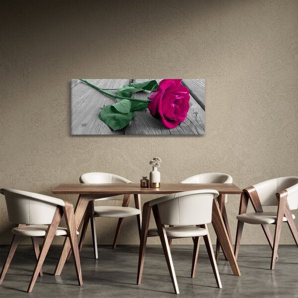 Slika - Ružičasta ruža sa zelenom stabljikom (120x50 cm)