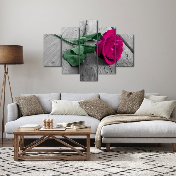 Slika - Ružičasta ruža sa zelenom stabljikom (150x105 cm)