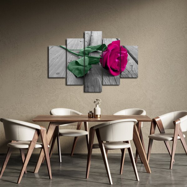 Slika - Ružičasta ruža sa zelenom stabljikom (150x105 cm)
