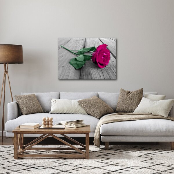 Slika - Ružičasta ruža sa zelenom stabljikom (70x50 cm)
