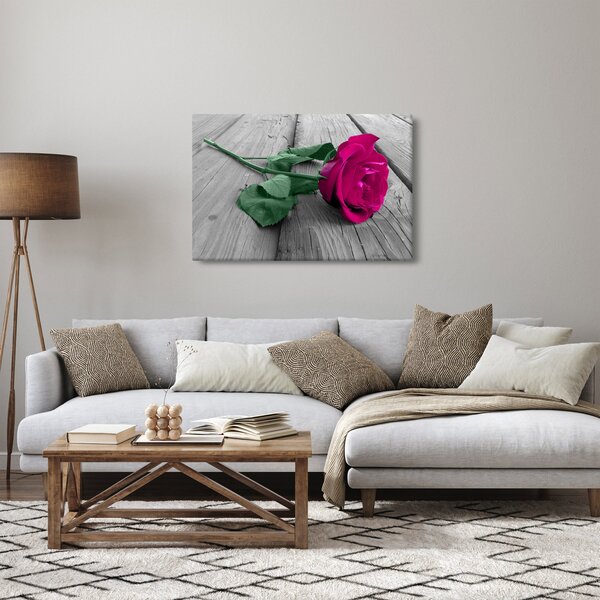 Slika - Ružičasta ruža sa zelenom stabljikom (90x60 cm)