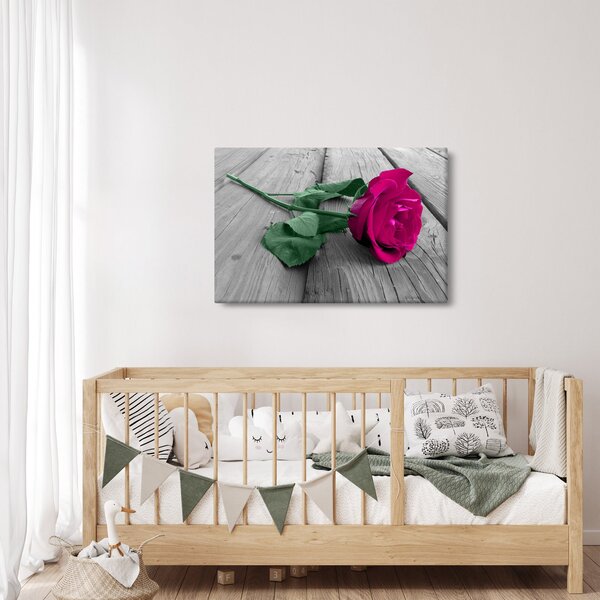 Slika - Ružičasta ruža sa zelenom stabljikom (90x60 cm)