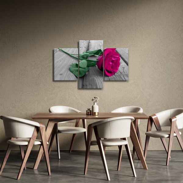 Slika - Ružičasta ruža sa zelenom stabljikom (90x60 cm)