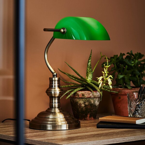 Stolne Lampa Markslöjd, Bankers, Bronca / stari mesing, Dnevna soba, Staklo, Antički
