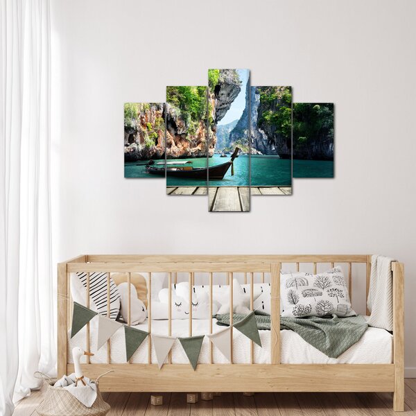 Slika - Vodeni mediteranski krajolik s čamcem (150x105 cm)