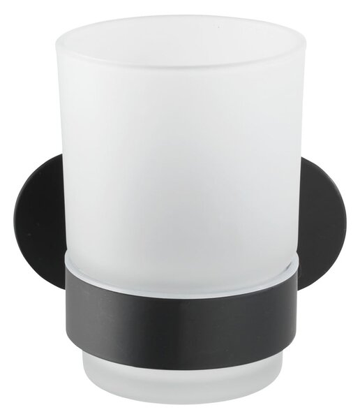 Mat crna staklena samoljepljiva čaša za četkice za zube Orea – Wenko