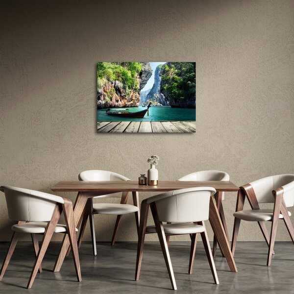 Slika - Vodeni mediteranski krajolik s čamcem (70x50 cm)