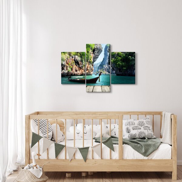 Slika - Vodeni mediteranski krajolik s čamcem (90x60 cm)