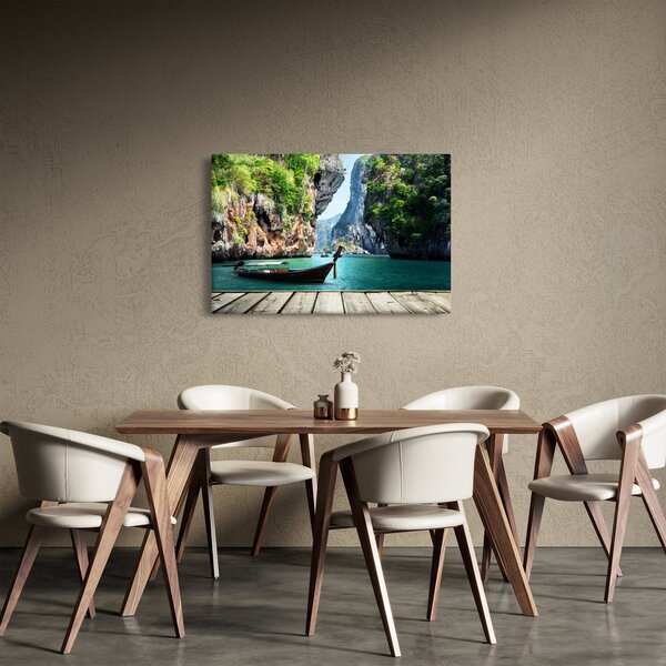 Slika - Vodeni mediteranski krajolik s čamcem (90x60 cm)