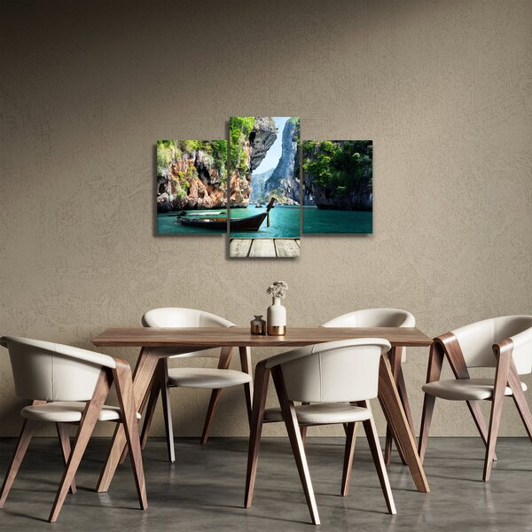 Slika - Vodeni mediteranski krajolik s čamcem (90x60 cm)