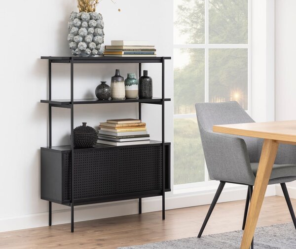 Crna biblioteka u dekoru jasena s kliznim vratima 94x114 cm Angus – Actona