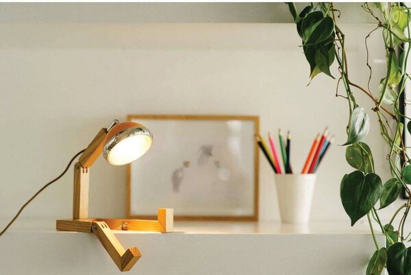 Stolne Lampa MR. WATTSON, Naranča, Dnevna soba, Drvo, Vintage