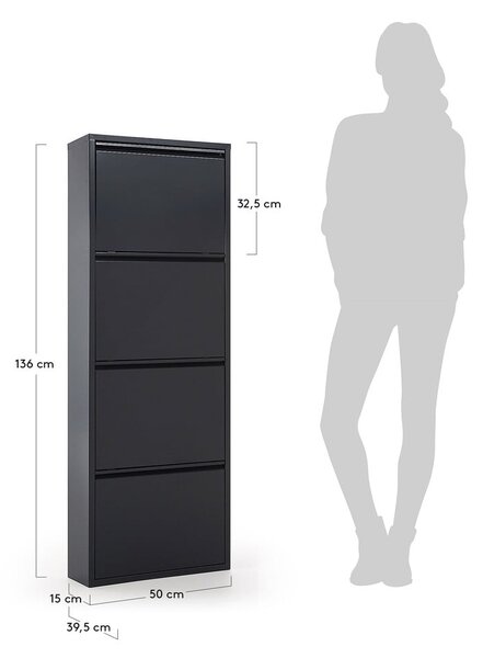 Antracitno sivi metalni preklopni ormarić za cipele 50x136x15 cm Ode – Kave Home