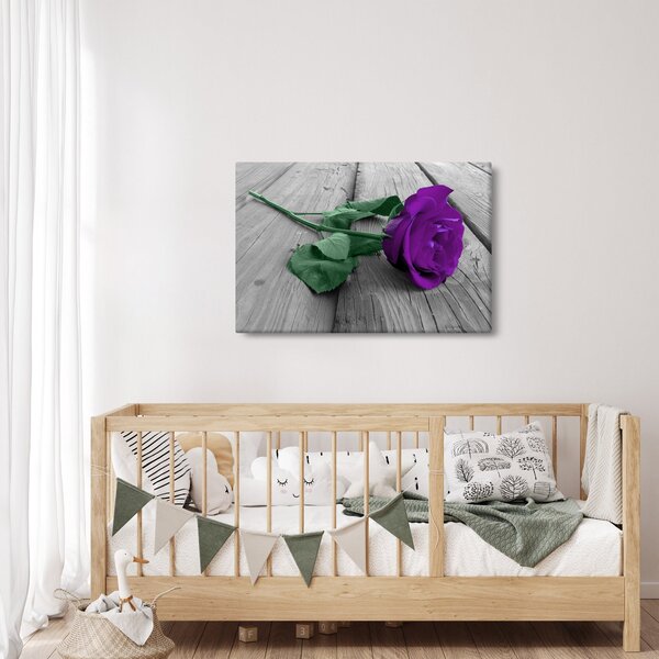 Slika - Ljubičasta ruža sa zelenom stabljikom (90x60 cm)