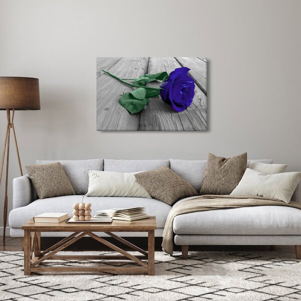 Slika - Plava ruža sa zelenom stabljikom (90x60 cm)