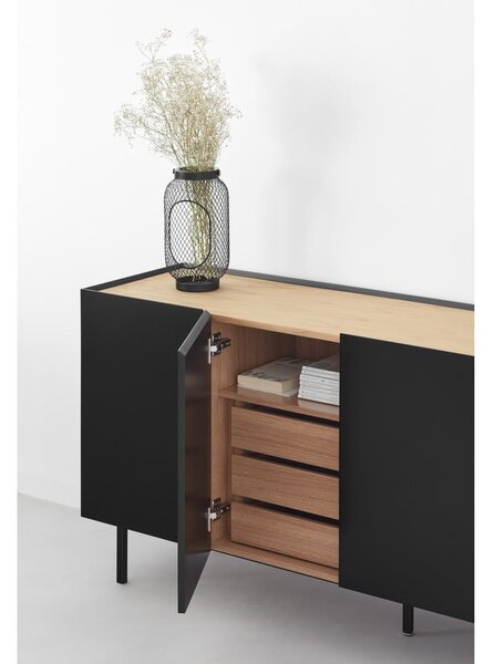 Crna niska komoda u dekoru hrasta 165x78 cm Arista – Teulat