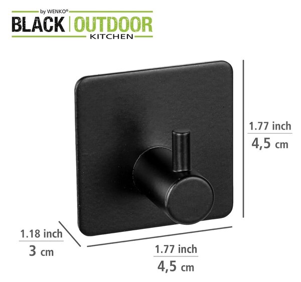 Crne samoljepljive kuke u setu od nehrđajućeg čelika 2 kom Black Outdoor Kitchen Ureo – Wenko