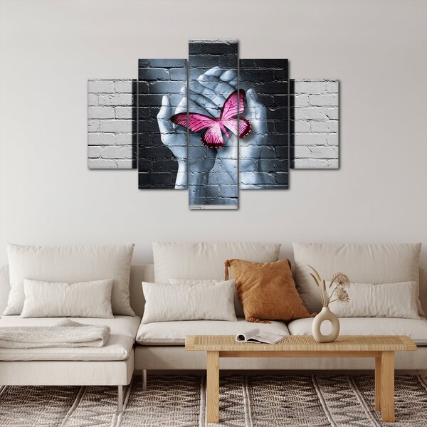 Slika - Ružičasti leptir u zidu (150x105 cm)