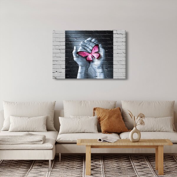 Slika - Ružičasti leptir u zidu (90x60 cm)