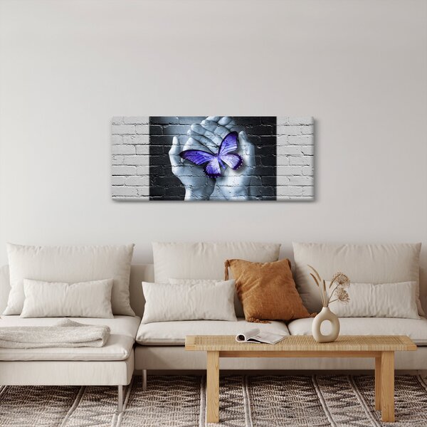 Slika - Ljubičasti leptir na zidu (120x50 cm)