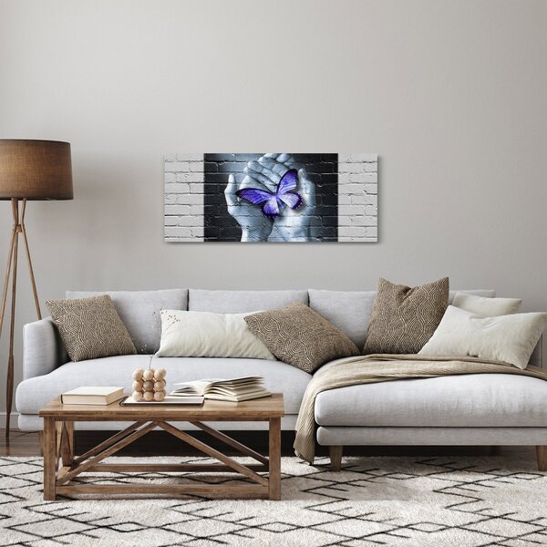 Slika - Ljubičasti leptir na zidu (120x50 cm)