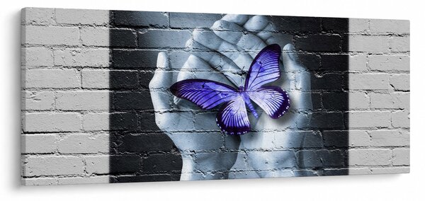 Slika - Ljubičasti leptir na zidu (120x50 cm)