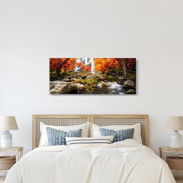 Slika - Slapovi u jesenskom pejzažu, narančasti (120x50 cm)