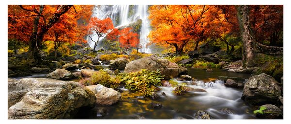 Slika - Slapovi u jesenskom pejzažu, narančasti (120x50 cm)