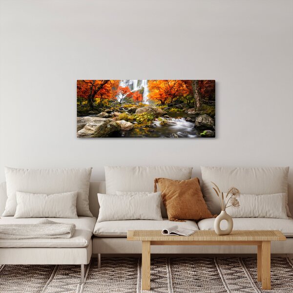 Slika - Slapovi u jesenskom pejzažu, narančasti (120x50 cm)