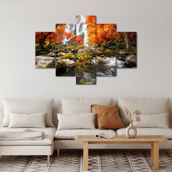 Slika - Slapovi u jesenskom pejzažu, narančasti (150x105 cm)