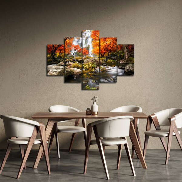 Slika - Slapovi u jesenskom pejzažu, narančasti (150x105 cm)
