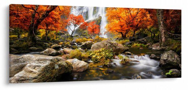 Slika - Slapovi u jesenskom pejzažu, narančasti (120x50 cm)