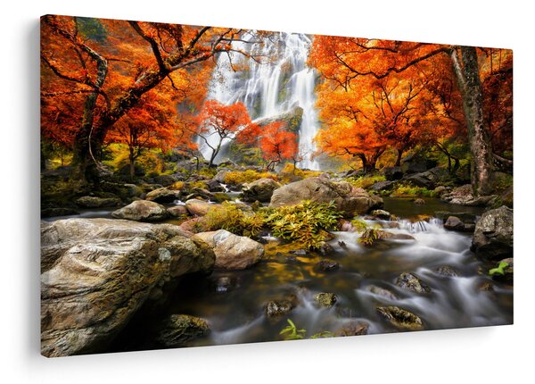 Slika - Slapovi u jesenskom pejzažu, narančasti (90x60 cm)