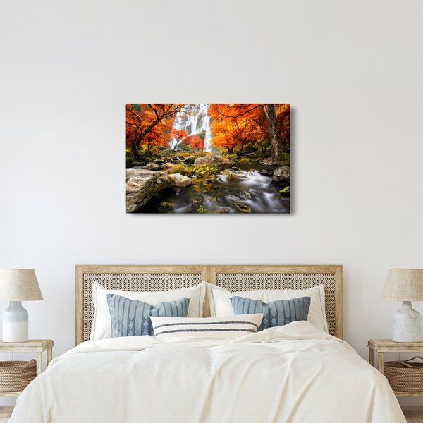 Slika - Slapovi u jesenskom pejzažu, narančasti (90x60 cm)