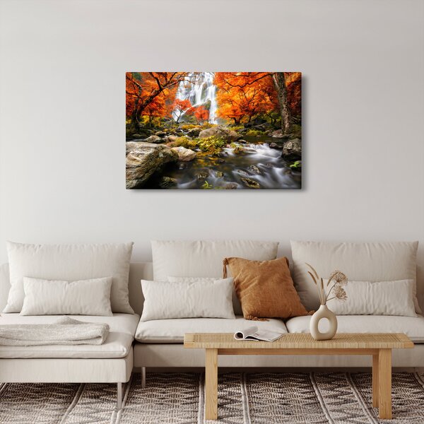 Slika - Slapovi u jesenskom pejzažu, narančasti (90x60 cm)