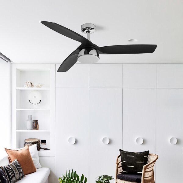 Bronx LED stropni ventilator DC, tih, 132 cm, CCT - Beacon Beacon Lighting, Bronx, prigušiv, Crno, Dnevna soba, Plastika, Moderan
