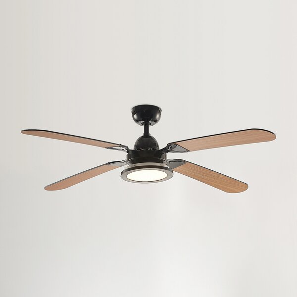 Tedric LED stropni ventilator, crni, tih, 133 cm - Lucande Lucande, Tedric, Crno, Dnevna soba, Metal, Vintage