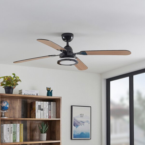 Tedric LED stropni ventilator, crni, tih, 133 cm - Lucande Lucande, Tedric, Crno, Dnevna soba, Metal, Vintage