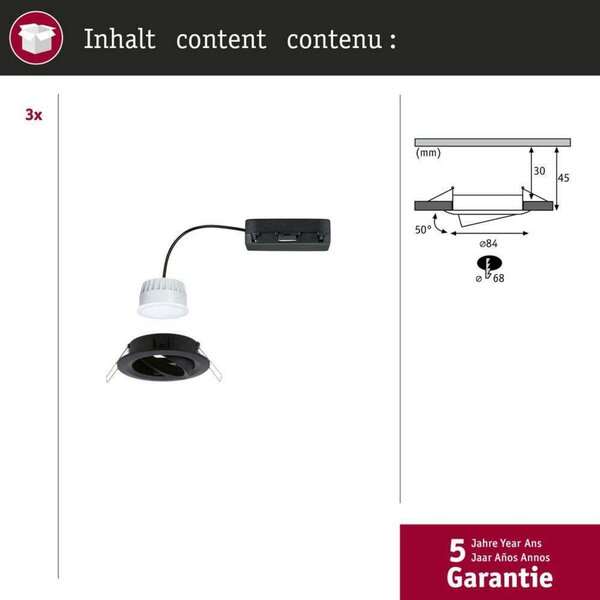 Reflektori Paulmann, Nova Coin Smart, prigušiv, Crno, Dnevna soba, Aluminij, Moderan