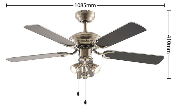 Stropni ventilator Anariki s lampom, tih, srebrni - Lindby Lindby, Anariki, Metalik, Dnevna soba, Metal, Seoska kuća / rustikalni