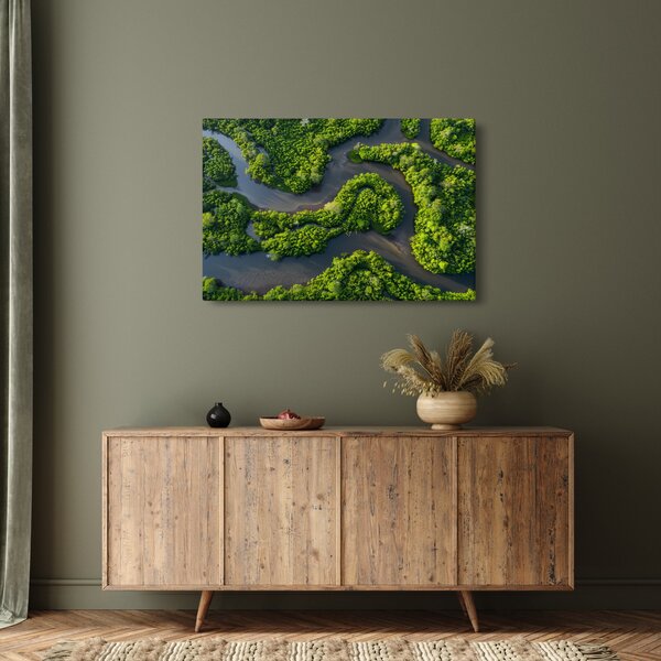 Slika - Šumski krajolik s rijekom (90x60 cm)