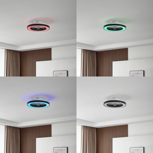 Teleo LED Stropni ventilator Crna - Lindby Lindby, Teleo, prigušiv, Crno, Dnevna soba, Plastika, Moderan