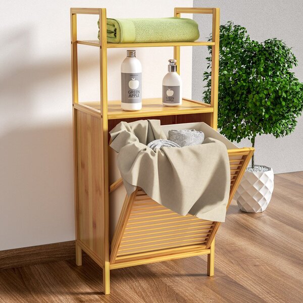 Bambuski regal s košarom za rublje DORIS, 40x30x95 cm, smeđa/krem Casaria