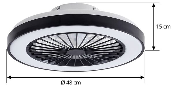 Teleo LED Stropni ventilator Crna - Lindby Lindby, Teleo, prigušiv, Crno, Dnevna soba, Plastika, Moderan