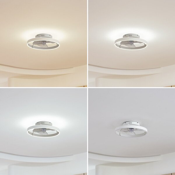 Momitu LED stropni ventilator, bijeli, aluminij, Ø 50 cm - Lindby Lindby, Momitu, prigušiv, Bijela, Dnevna soba, Aluminij, Moderan