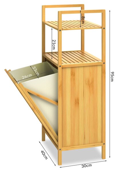 Bambuski regal s košarom za rublje DORIS, 40x30x95 cm, smeđa/krem Casaria