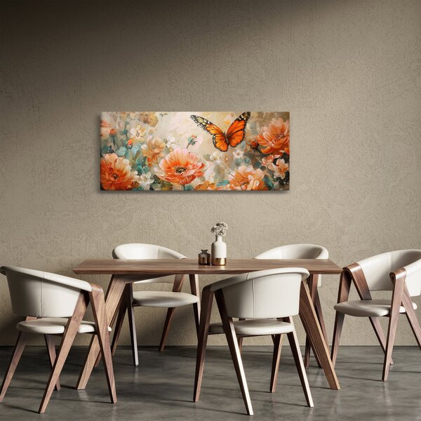 Slika - Leptir i cvijeće, ulje na platnu (120x50 cm)