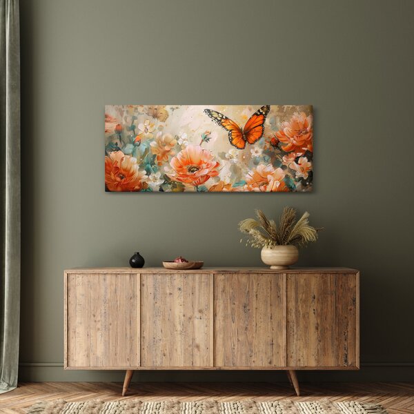 Slika - Leptir i cvijeće, ulje na platnu (120x50 cm)