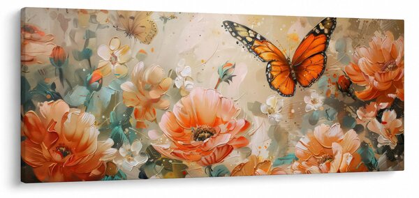 Slika - Leptir i cvijeće, ulje na platnu (120x50 cm)