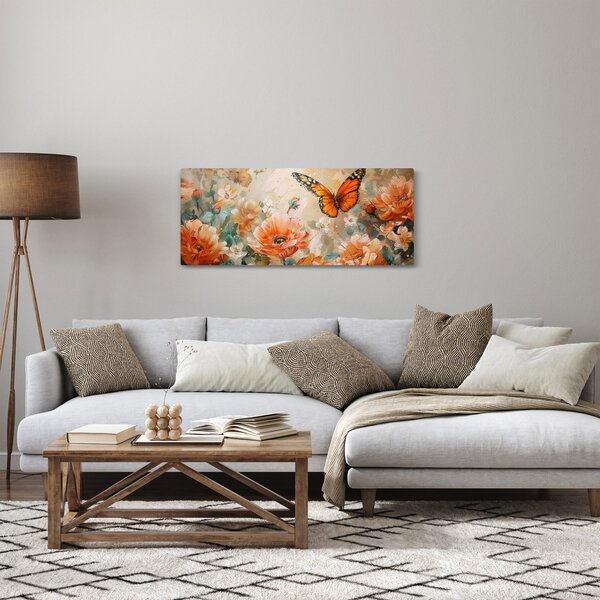 Slika - Leptir i cvijeće, ulje na platnu (120x50 cm)